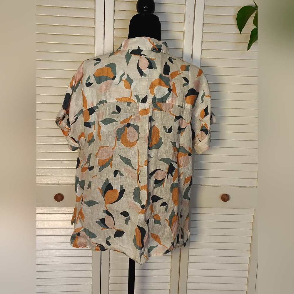 Rachel Zoe 100% Linen Floral White Print Button-Up Shirt Size S – Like New - Picture 3 of 6